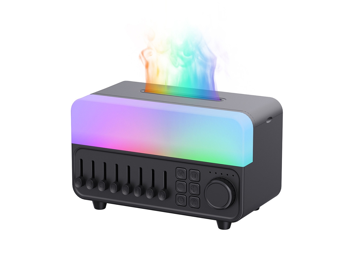 Humidificador de aroma con ruido blanco, altavoz Bluetooth con luz LED de llama de siete colores MDUG (negro)