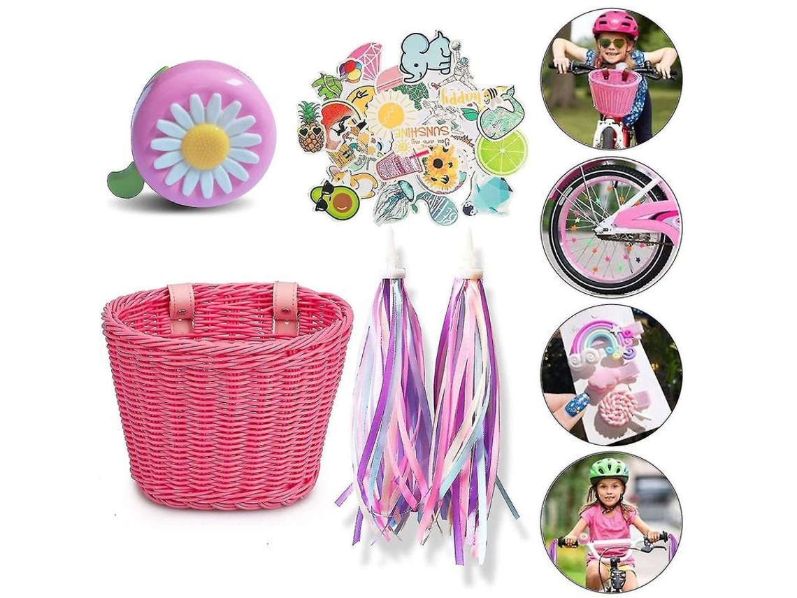 Cesta Delantera Para Bicicleta Infantil Con Flotadores Para El Manillar, Llantas De Tela, Plástico, Accesorios De Bicicleta Rosas