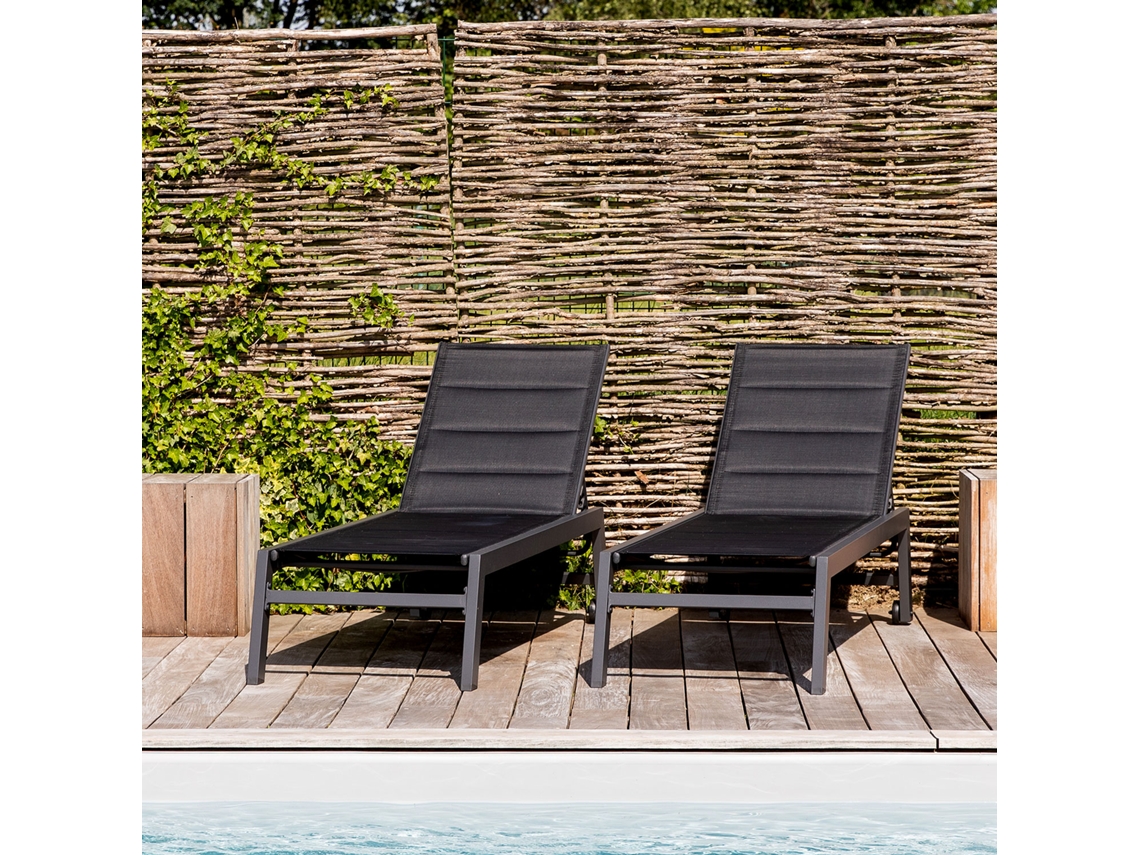 Pack De 2 Tumbonas Barbados En Textileno Negro - Aluminio Gris Antracita