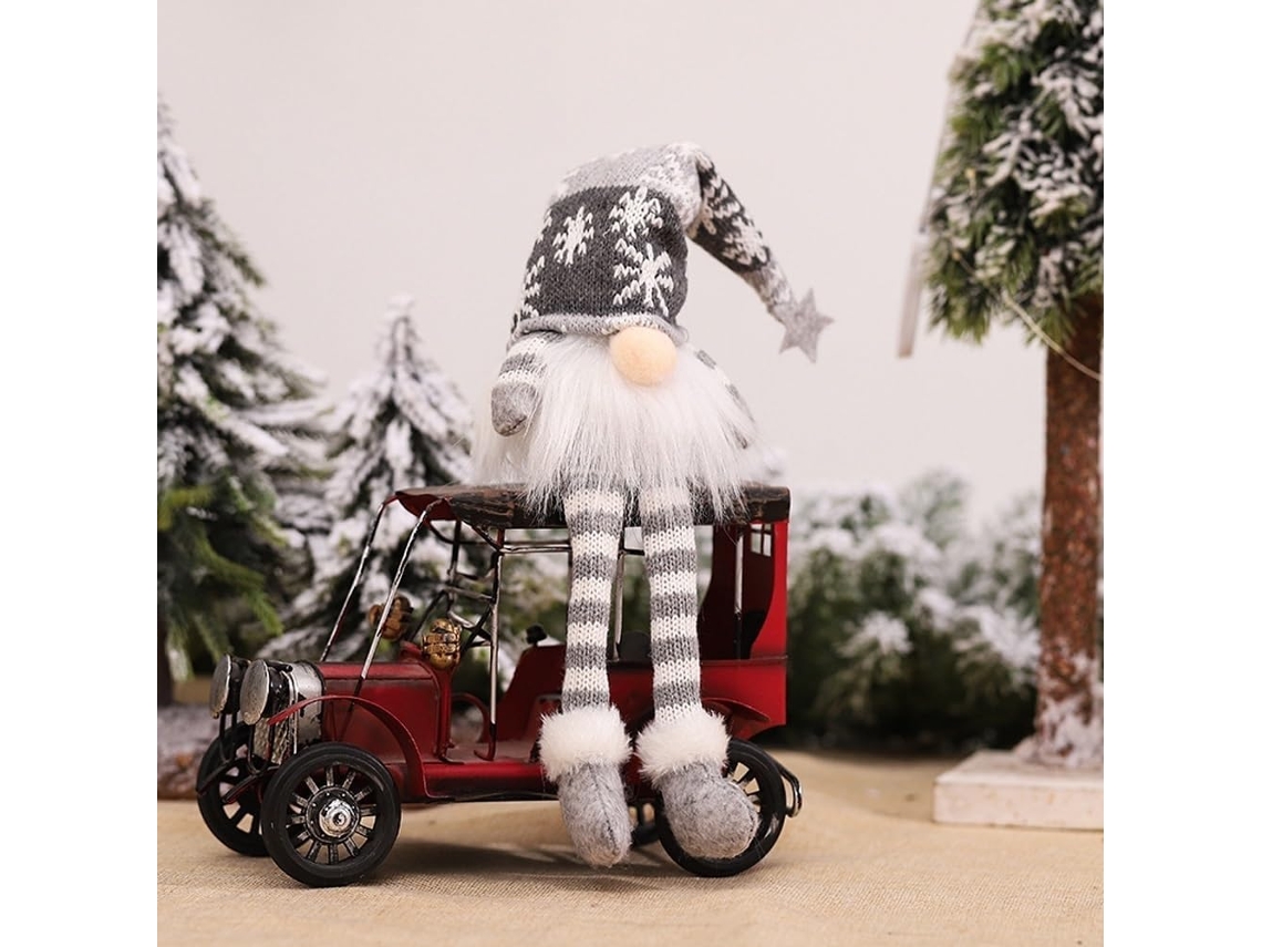 Adornos navideños de gnomos, decoración de mesa con adorno de árbol iluminado (gris, pierna larga)