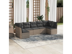 Conjunto de sofá de jardín de 7 piezas con cojines, mimbre gris, DKD Home Decor