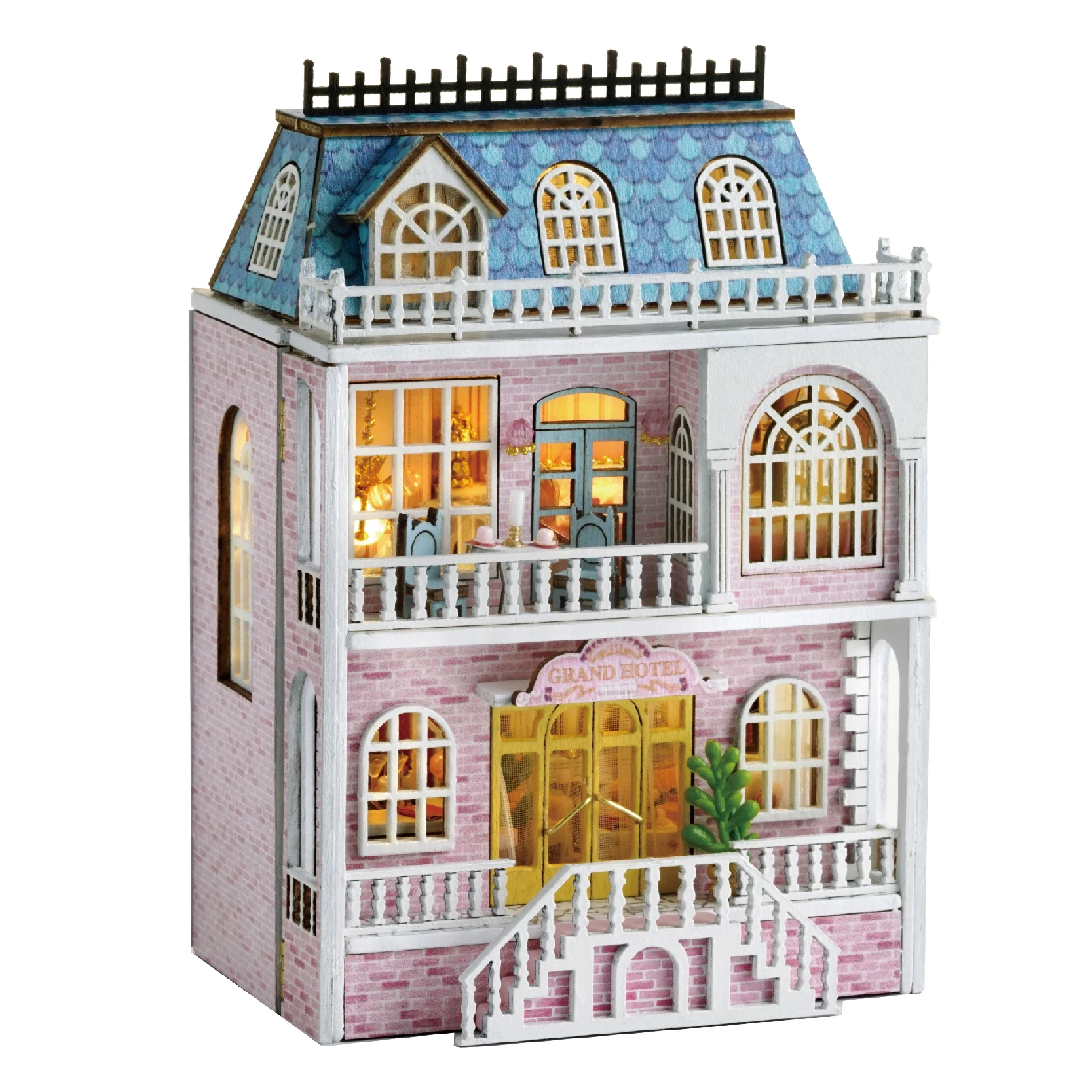 (d018f) Casa de muñecas miniatura de madera para armar, con muebles y luces, juguete en miniatura, superventas