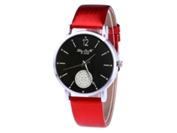 Reloj De Pulsera De Cuero Para Parejas Estudiantes Quartz Analógico Rojo F336-yx