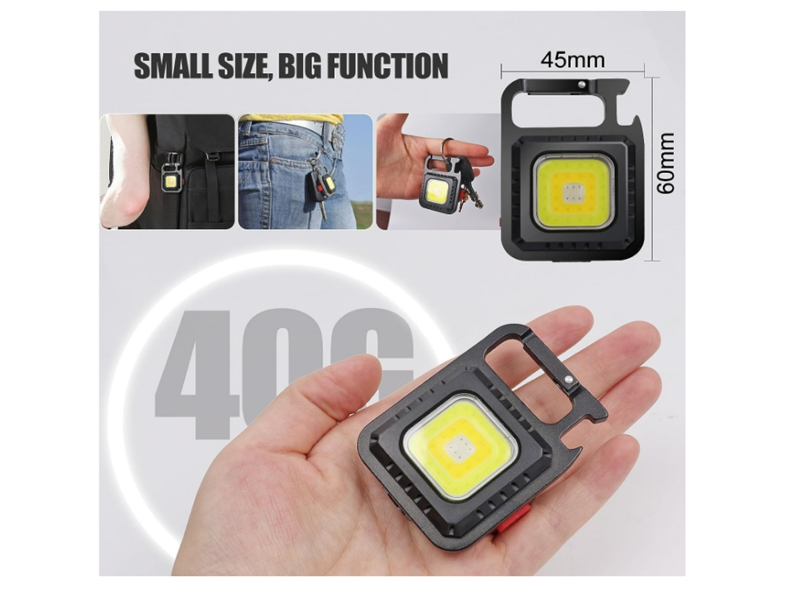 Mini linterna de llavero 7 modos de luz, luz de trabajo de llavero COB magnética recargable, luz de bolsillo portátil multifuncional (negro) YIZHOOD