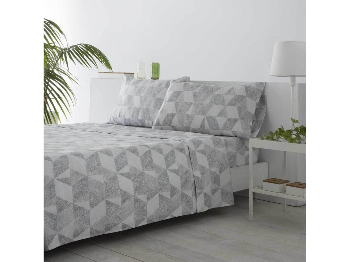 Juego de Sábanas COTTON ARTEAN Cudillero (Gris - Cama de 160 cm - Microfibra)