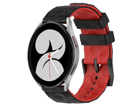 Correa de reloj inteligente para Samsung Galaxy Watch 4, 40 mm, 20 mm, patrón de fútbol, correa de reloj de silicona de dos colores (negro + rojo)