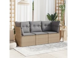 Conjunto de 3 sofás de jardín con cojines de mimbre beige de DKD Home Decor