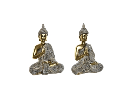 Figura Decorativa HOME ESPRIT Beige Dorado Buda Oriental 21 x 11,5 x 28 cm (2 Unidades)