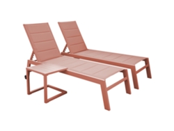 Pack De 2 Tumbonas De Textileno Terracota Barbados Y Mesa Auxiliar - Aluminio Terracota