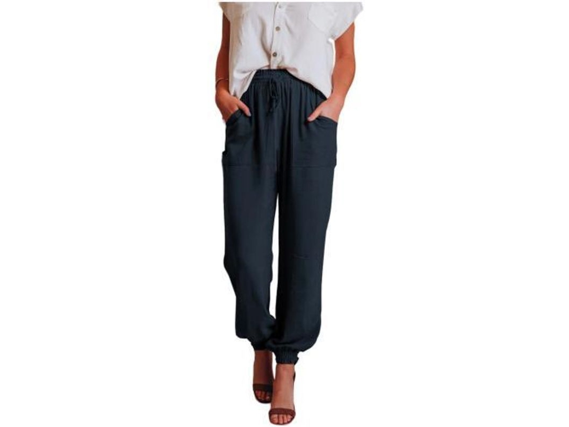 2026-pantalones Jogger Sueltos Para Mujer Con Cintura Elástica Y Cordón, Bolsillos Y Tejido Transpirable M Azul Marino