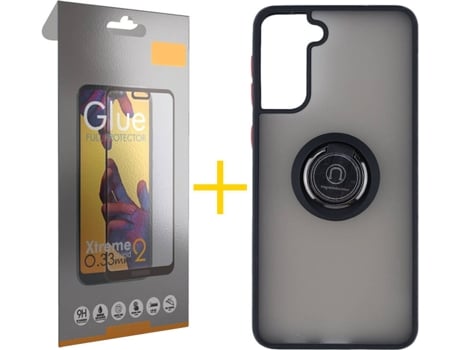 Carcasa y Protector de Pantalla de Vidrio Full Samsung S21 Plus SKYHE Gel Bumper Ring Negro