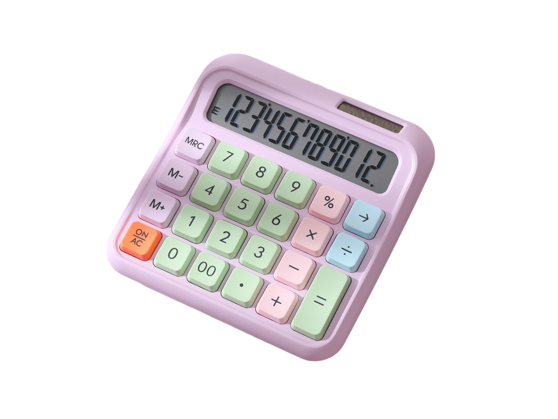 Calculadora De Escritorio De 12 Dígitos Con Gran Pantalla Lcd, Botones, Alimentación Solar Y A Pilas, Ideal Para La Escuela, La Oficina Y El Hogar - Morada