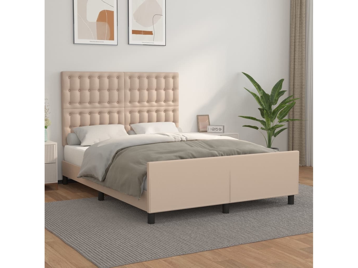 Estructura Cama Sin Colchón Cuero Sintético Capuchino 140x190cm