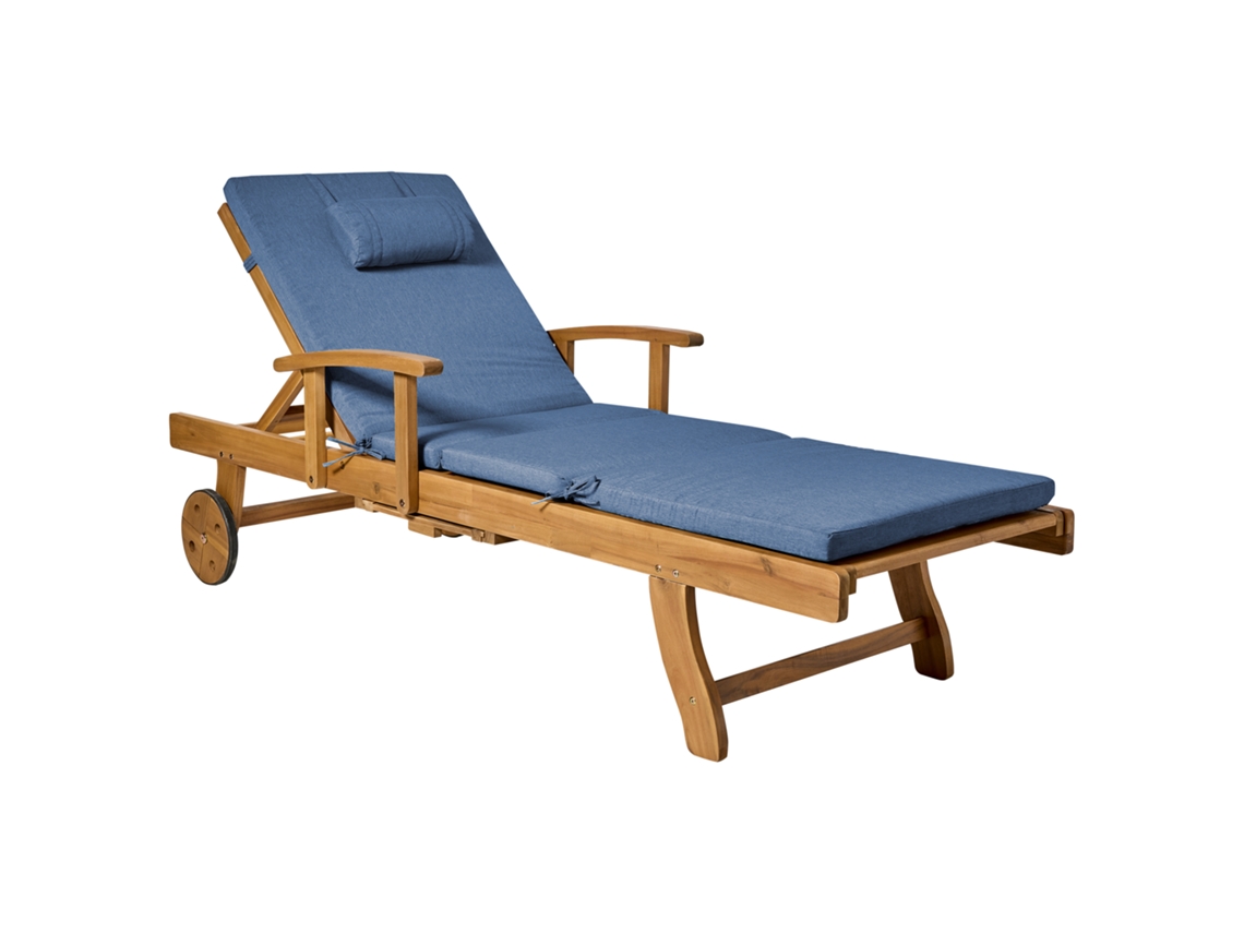 Cadeira De Jardim Com Rodas E Encosto Ajustável Beliani Java Premium De Madeira De Acácia Castanho 64x196x74