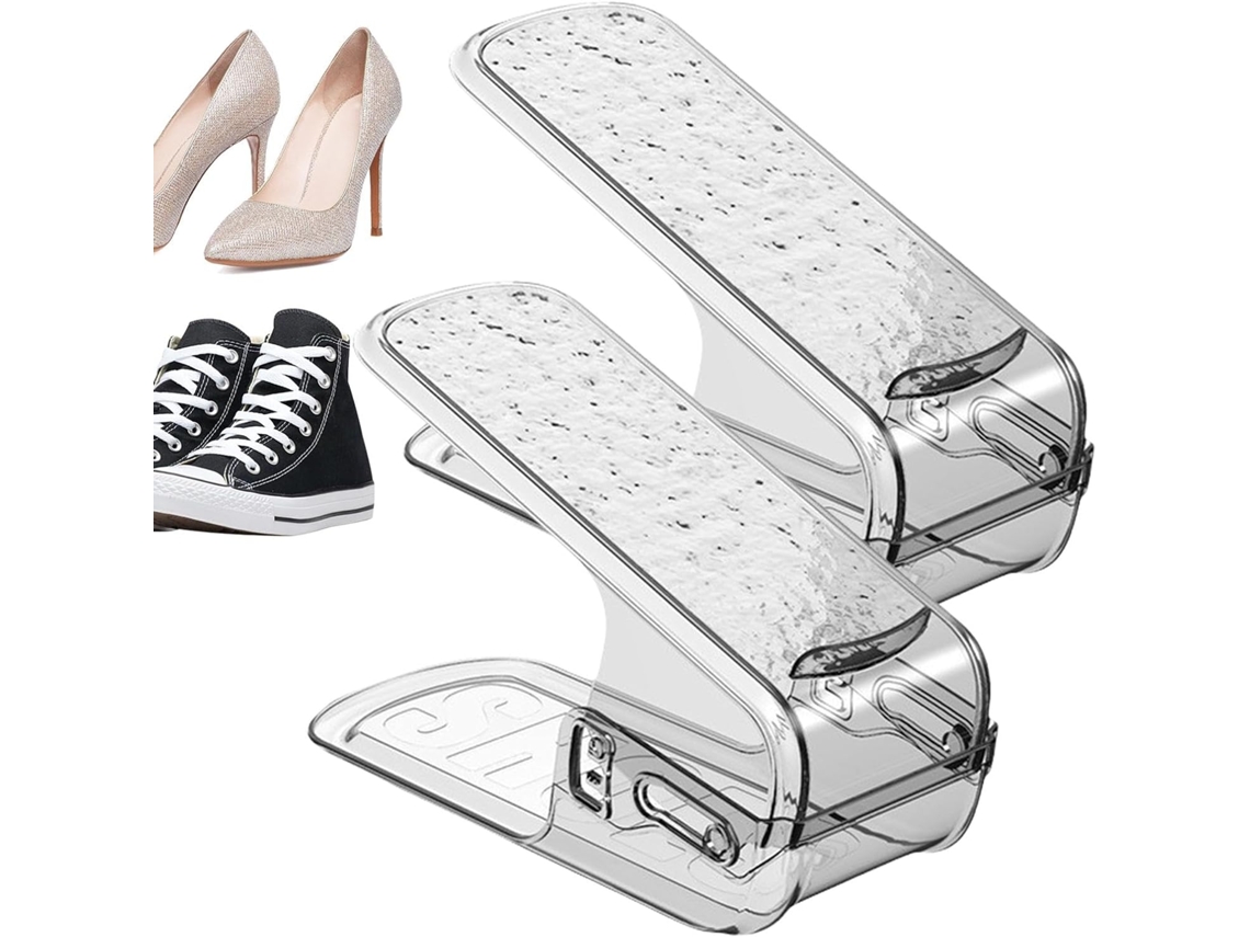 Zapatero Apilable Que Ahorra Espacio Zapatero De Dos Niveles, Transparente, Grueso, Apilable, 3 Alt