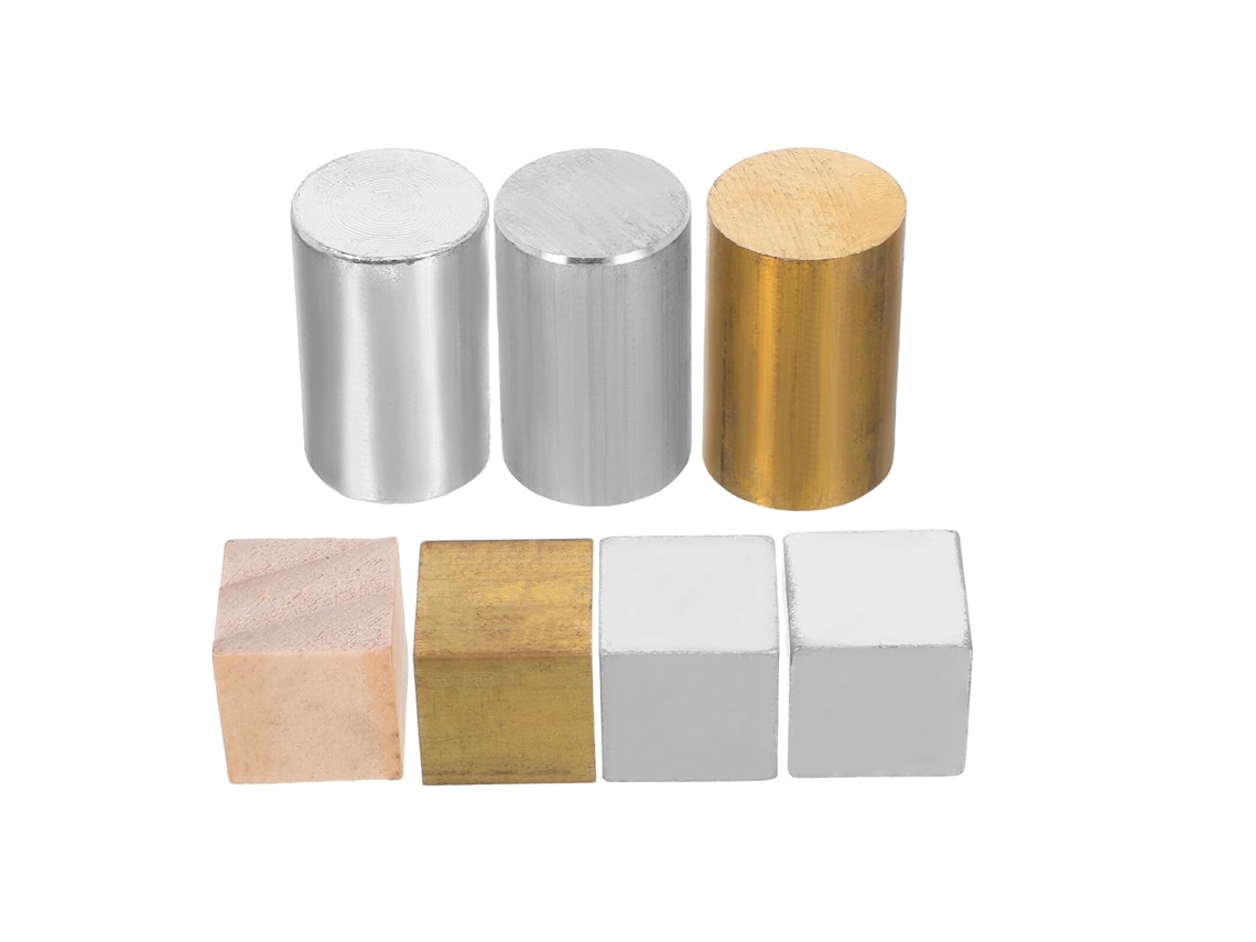 Kit De 7 Piezas De Cubos Y Cilindros Metálicos (aluminio, Cobre Y Hierro) Para Pruebas De Densidad.