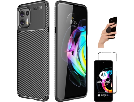 Carcasa + Protector de Pantalla + Popsocket Motorola Edge 20 Lite Rugged Carbon Negro