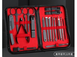 Kit profissional de manicure e pedicure Rebe-kit com 20 peças em aço inoxidável, incluindo escova e cortador de unhas.
