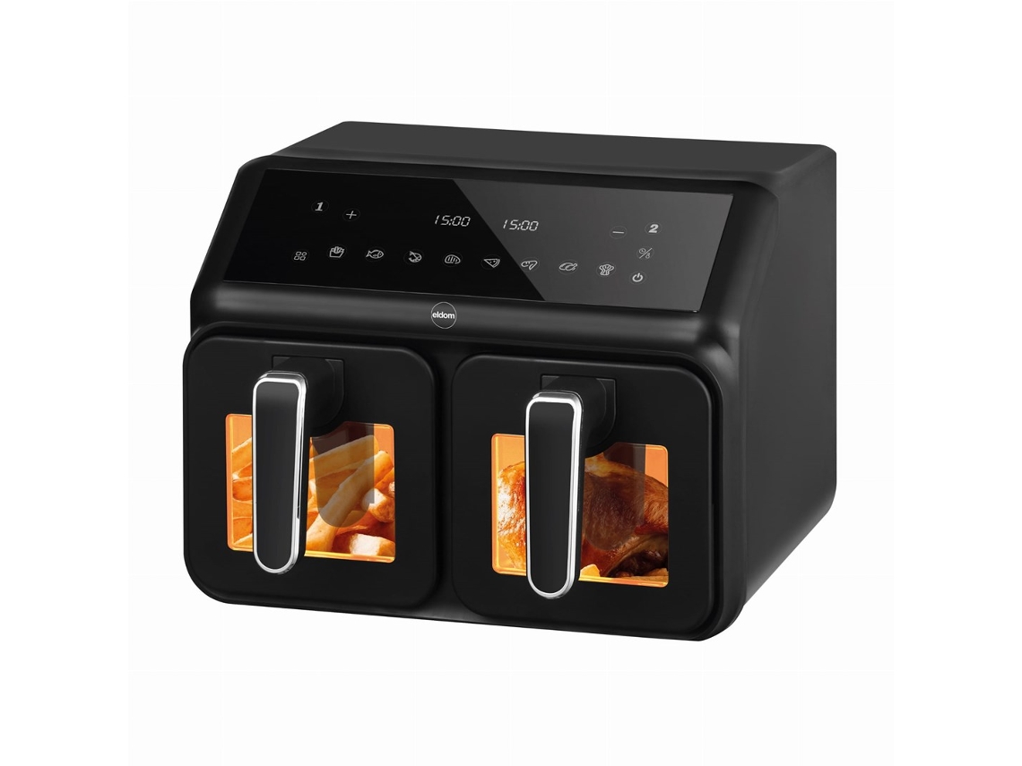 Freidora doble sin grasa, 2200 W, capacidad 8 L, pantalla LED Eldom