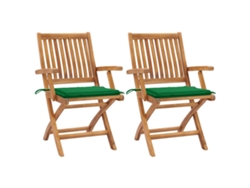 Sillas de jardín de dos piezas DKD Home Decor con cojines verdes en teca maciza