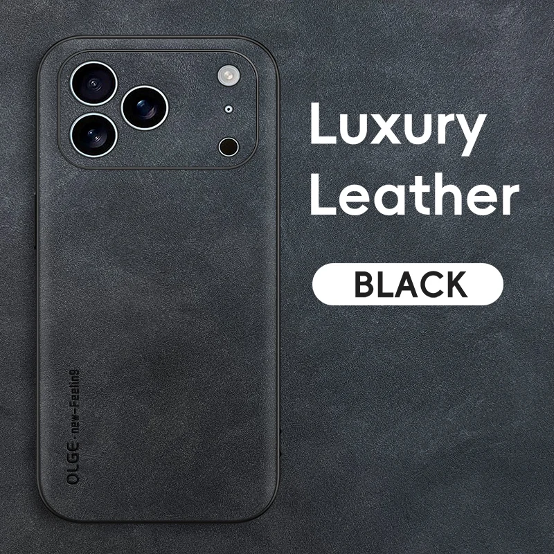 (iphone 14 Pro Negro) Funda De Cuero Genuino Para Iphone, Fabricada En Piel De Oveja Resistente A Los Golpes.