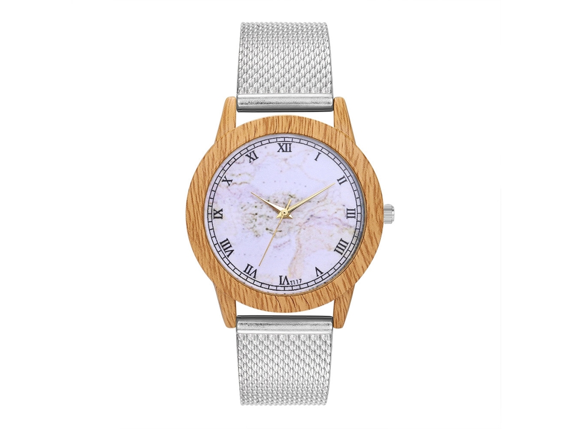 Reloj De Pareja Unisex Zhoulianfa Caja De Veta De Madera Dial Marmoleado Cuarzo