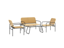 Conjunto de jardín de mimbre para balcón, 2 sillones, sofá de 2 plazas, mesa con tablero de cristal, madera, negro. ZENCORE SERVICES