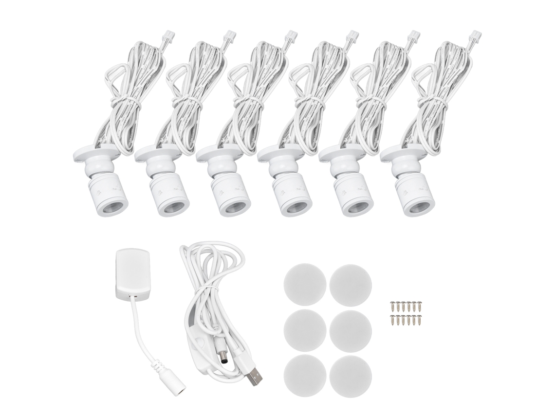 Lámpara Led Para Debajo De Los Gabinetes Con Usb, Regulable, Luz Blanca, 3 Métodos De Instalación, 6 Unidades