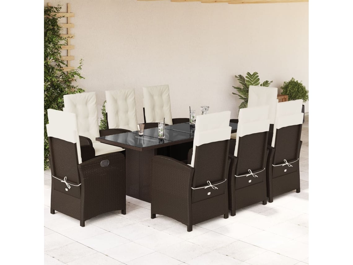 Juego de comedor de jardín de 9 piezas con cojines de mimbre marrón de DKD Home Decor