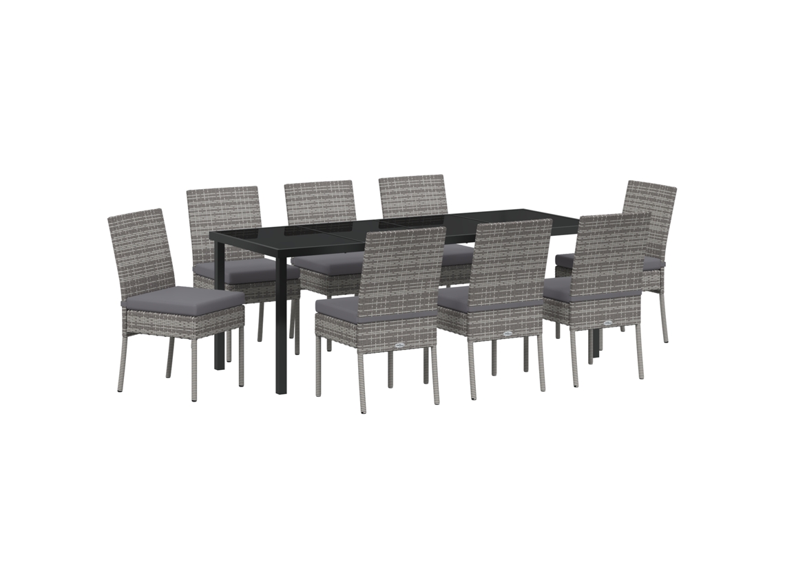 Conjunto de comedor de jardín Vidaxl de 9 piezas, gris, mimbre de polietileno