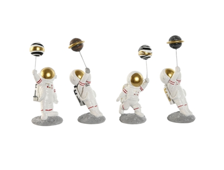 Figura Decorativa HOME ESPRIT Blanco Dorado Astronauta 10,5 x 10,5 x 25 cm (4 Unidades)
