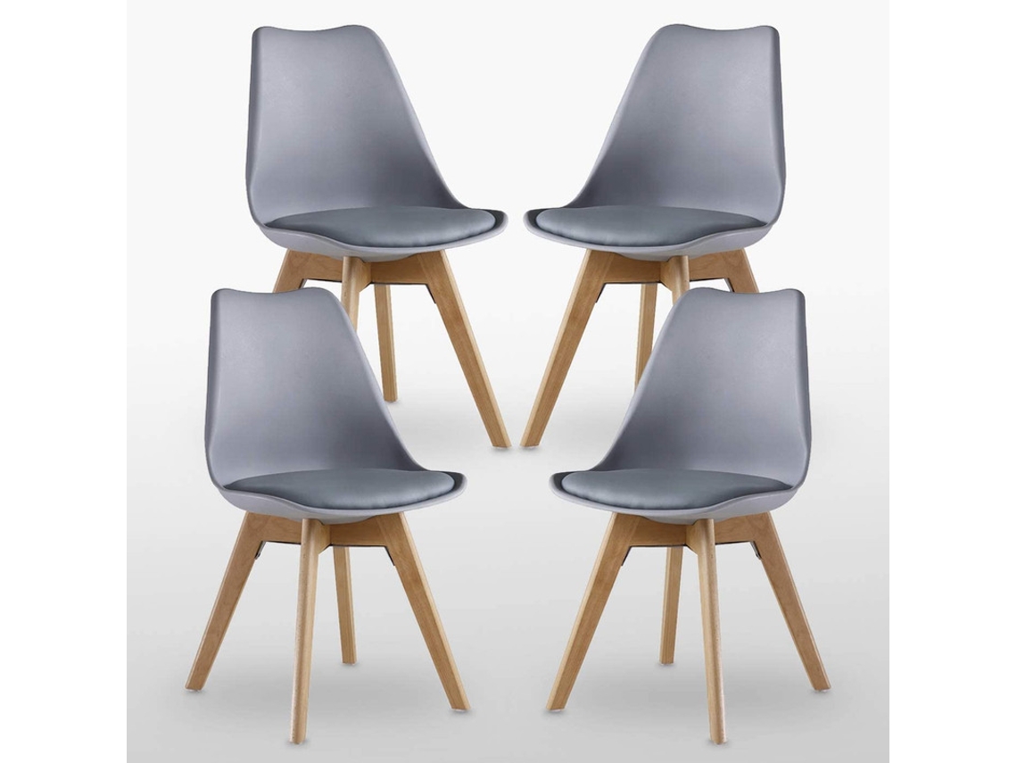 Conjunto de 4 Cadeiras de Jantar LIFE INTERIORS (83 x 44 x 48 x 46 - Couro Sintético - Cinzento)