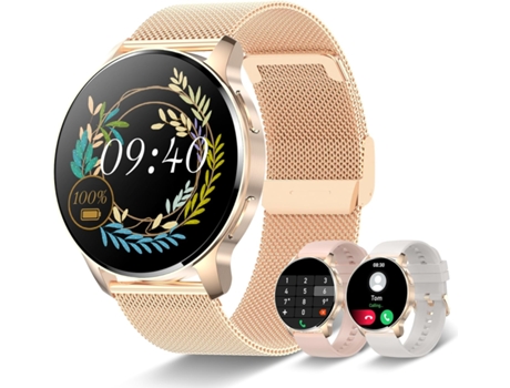 VEANXIN Reloj Inteligente Reloj Inteligente Impermeable 1.32HD Pantalla táctil Completa Rastreador de Ejercicios-Oro