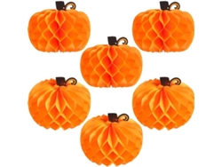 6 Centros De Mesa Decorativos De Calabazas De Papel Con Forma De Panal En 3d Para Halloween Y Otoño.