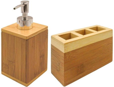Conjunto de Baño BIGBUY HOME (Marrón - Bambú - 13 x 5 x 9 cm) )