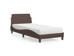 Cama Con Colchón Cuero Sintético Marrón 80x200 Cm