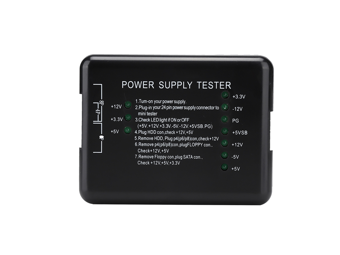 Probador de fuente de alimentación para PC Yhl negro de 24 pines, compatible con PSU/ATX/SATA/HDD con luz indicadora.