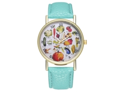 Reloj De Pulsera Unisex De Moda Con Correa De Piel Sintética, Estampado De Frutas Y Movimiento De Cuarzo (menta).