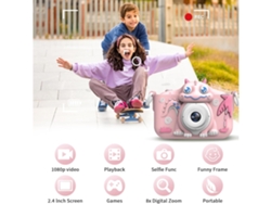 Cámara digital para niños, HD 1080p, 32 GB, con funda de silicona suave con dibujos animados, color rosa, Yemaesre