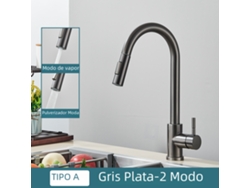 (gris) Grifo De Cocina De Acero Inoxidable De Doble Función, Tipo Extraíble De Una Sola Manija, Grifo De Agua Fría Y Caliente.