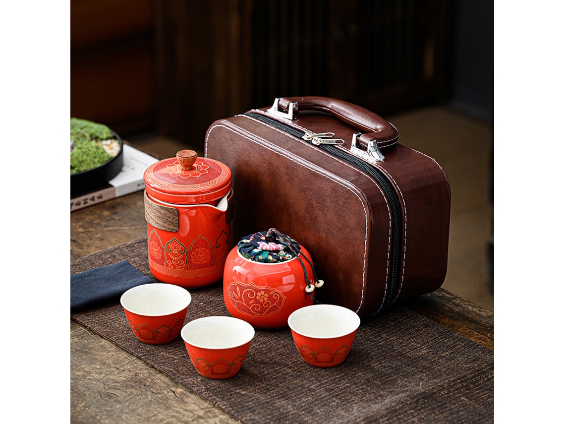 Juego De Té De Viaje Flower (con Bolsa De Lujo), Juego De Té Kung Fu, Taza Rápida Japonesa Para Exteriores, Regalo De Negocios Para Va