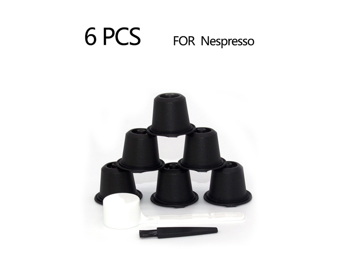 Filtro de café, 6 cápsulas reutilizables para Nespresso con cuchara y cepillo Eifson (negro)