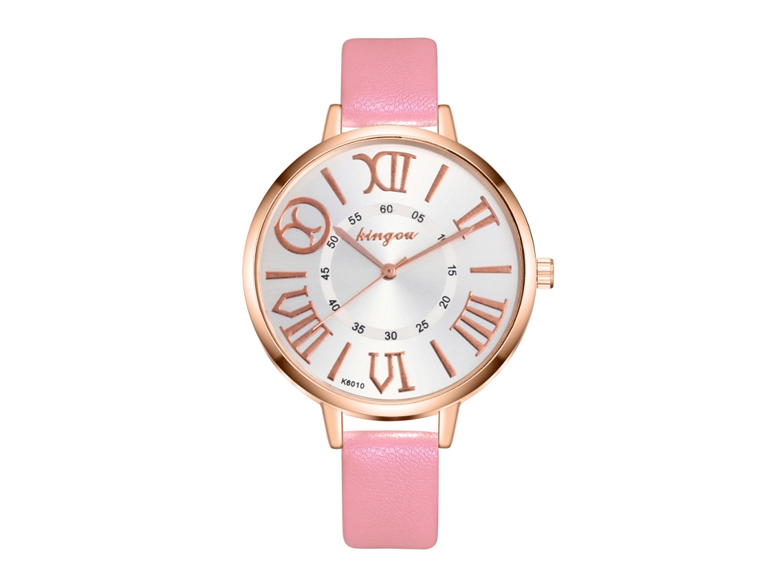 Reloj Analógico Para Mujer Con Correa Sencilla Y Delgada De Piel Sintética Y Movimiento De Cuarzo (rosa).