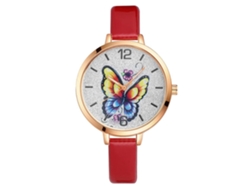 Reloj De Pulsera Lvpai Para Mujer Con Diseño De Estrella Fija, Pantalla Analógica De Cuarzo Y Correa De Pu Roja.