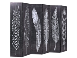 Mampara plegable con estampado de plumas, 228 x 170 cm, blanco y negro, WSD968333, Lovely Home