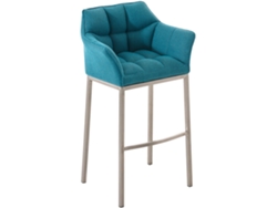 Taburete de bar de tela Damaso con 4 patas, estructura de acero inoxidable y turquesa