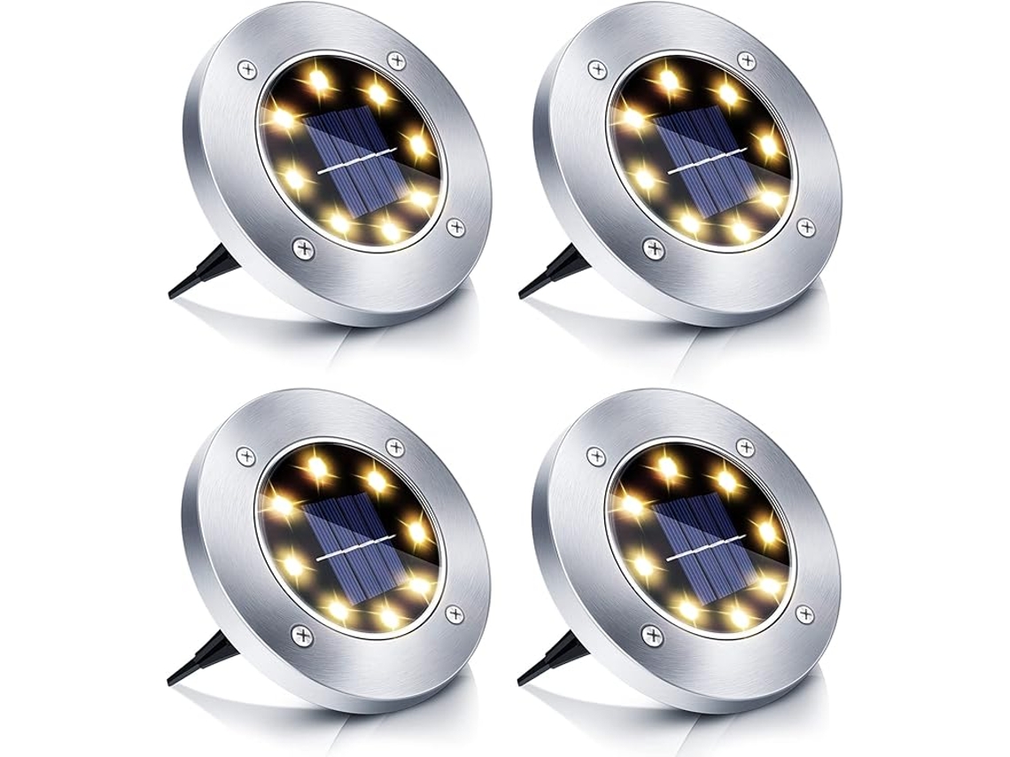 Luz Solar Calle 4 Led Para Jardín, Impermeable, Blanco Cálido