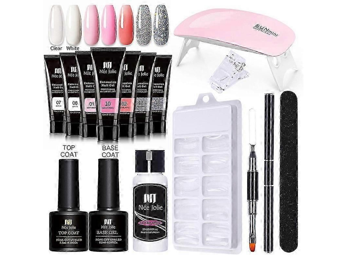 Kit de Unhas em Gel 2025 para Alongamento de Unhas, 7 Cores (Cáqui, Rosa e Nude), Tudo em Um com Lâmpada UV/LED GOKOCO