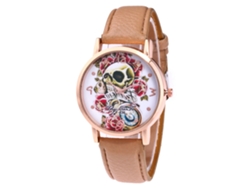 Reloj De Pareja Zhoulianfa, Diseño De Calavera, Correa De Cuero, Cuarzo F-436 Crema