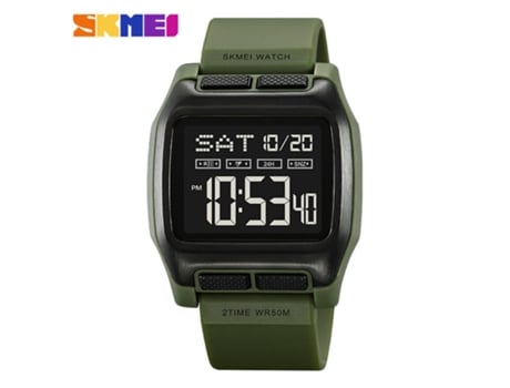 Reloj digital cuadrado para hombre con números y esfera grande, resistente al agua, LED, color verde militar LUUCOZK